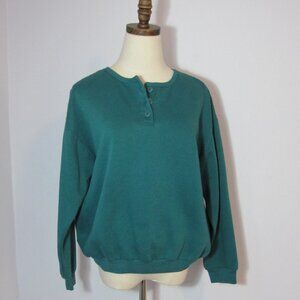 Vintage 90s Teal Trend Basics Pullover Sweater with cute button-up detailing